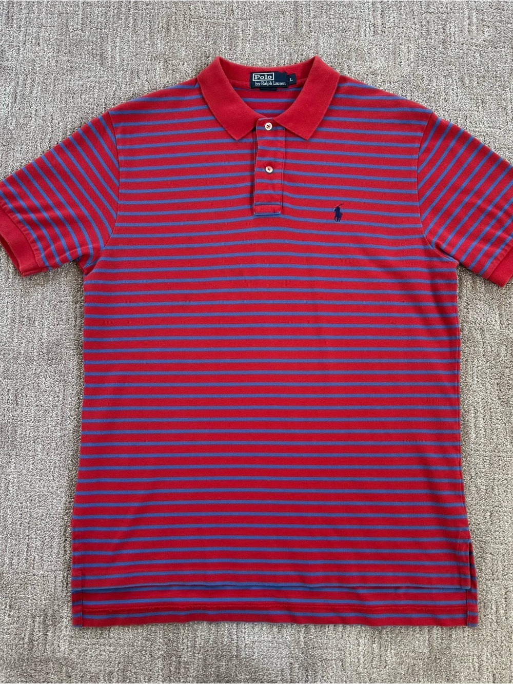 Ralph Lauren Men’s Polo Shirt - Red with Blue Stripe